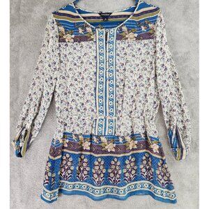 Lucky Brand Shirt Womens Medium Multicolor Floral Boho Savannah Peasant Blouse